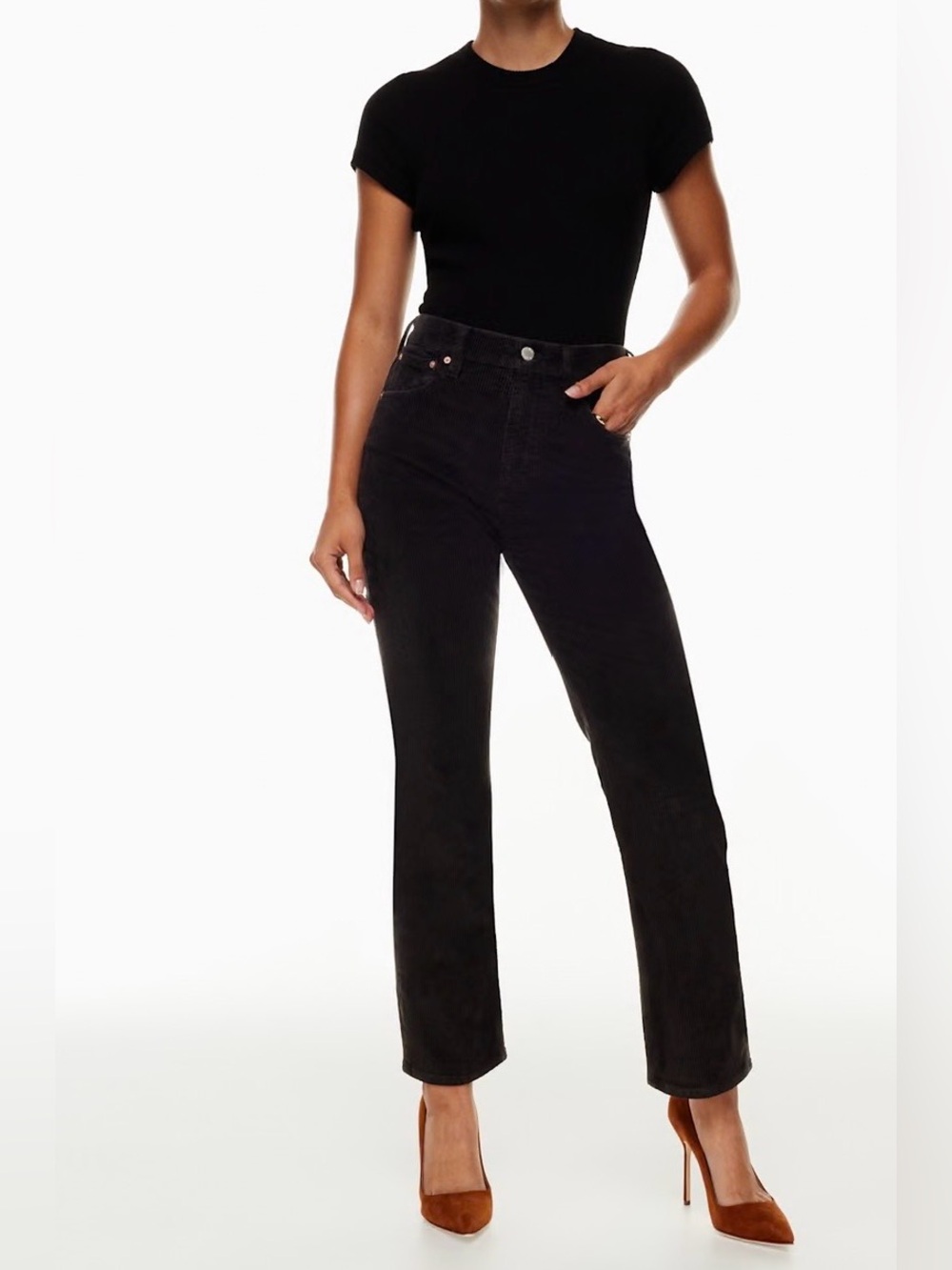 Aritzia Denim Forum Arlo High Rise Straight Corduroy Pants Black 27